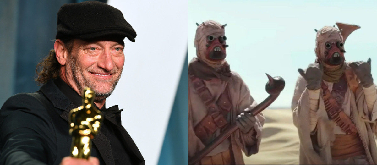 El actor Troy kotsur, Oscar a mejor actor de reparto 2022, con dos Tusken de la serie The Mandalorian de Disney+