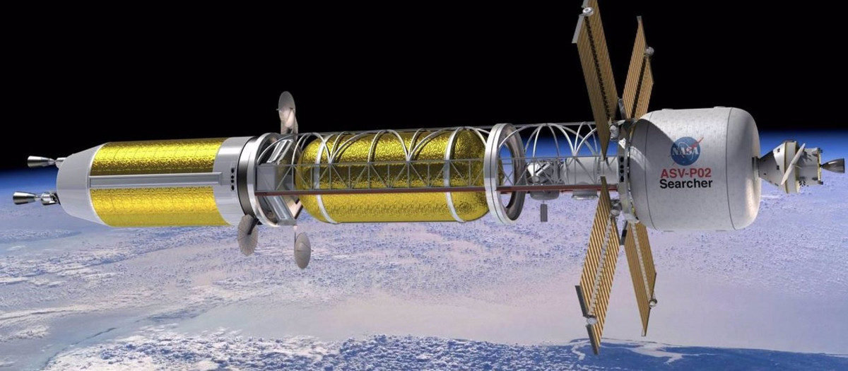 Vista de una misión de nave espacial habilitada por propulsión térmica nuclear (NTP) . Esta tecnología puede acortar los tiempos de viaje entre la Tierra y el espacio.