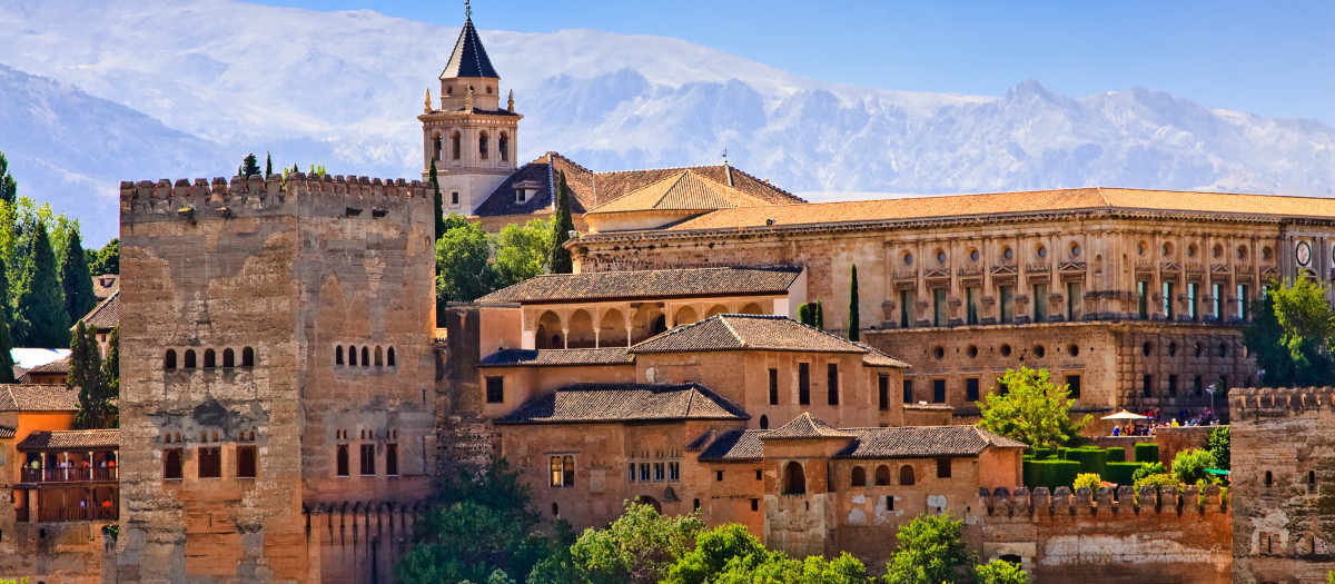 View on Alhambra at sunset, Granada, Spain