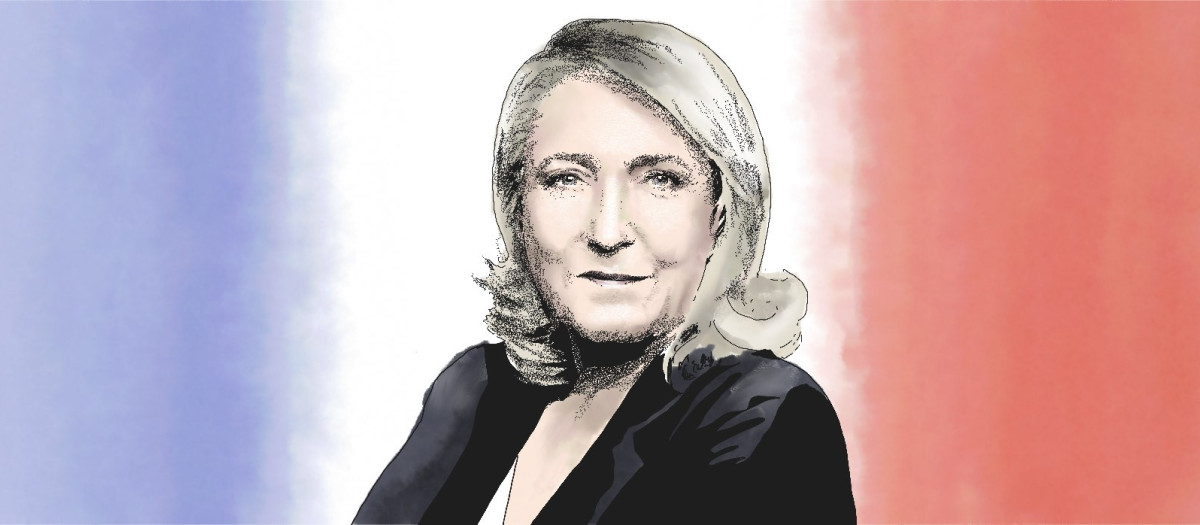 Marine Le Pen, candidata del partido "Agrupamiento Nacional"