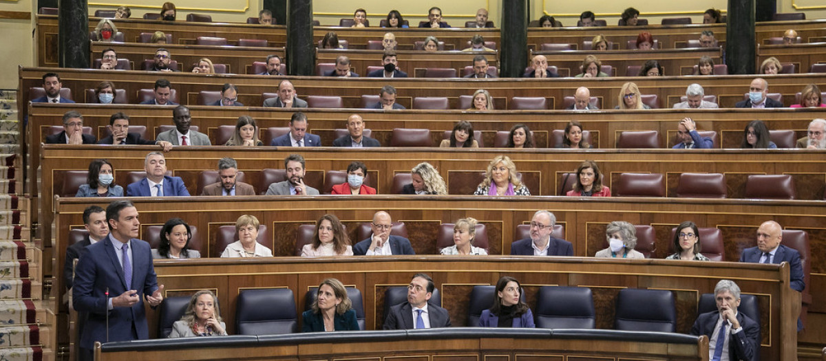 La bancada del PSOE, durante una intervención de Sánchez