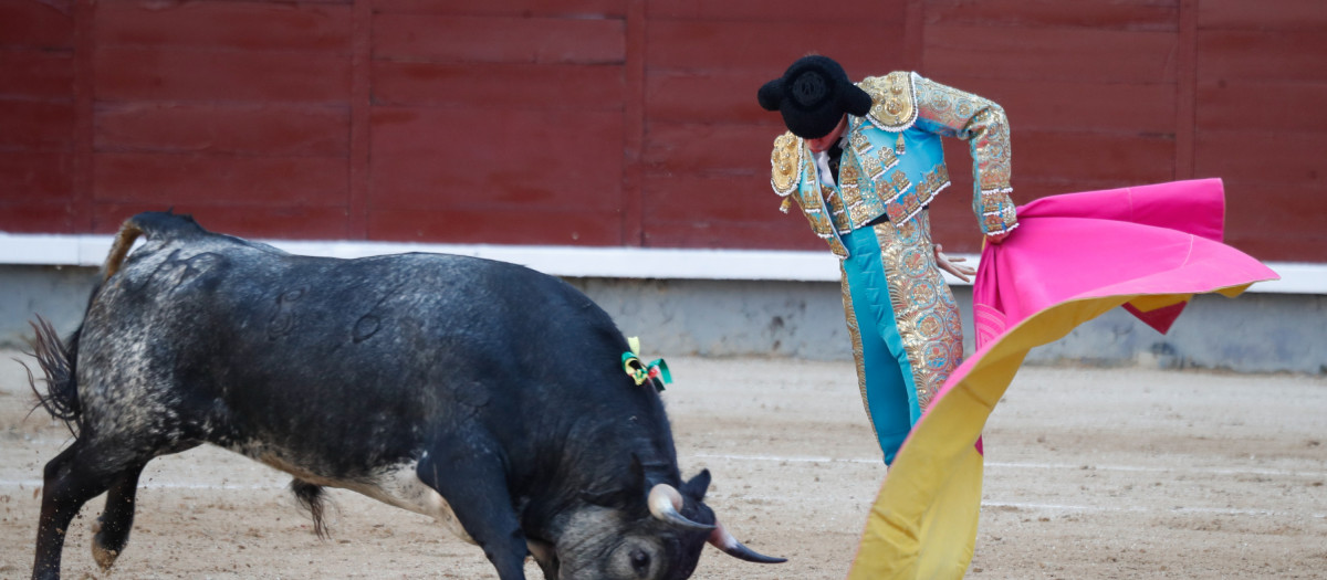 El novillero Arturo Gilio durante una corrida perteneciente a la Feria de San Isidro