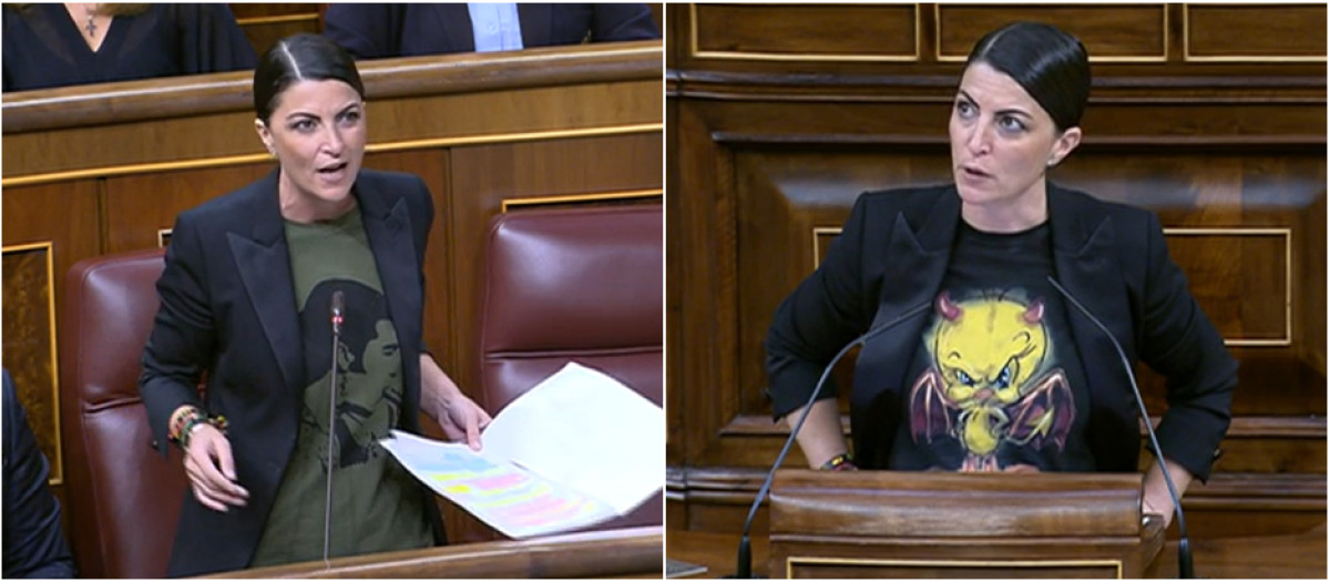 Macarena Olona, se cambia la camiseta por una de piolín con cuernos y alas de diablo