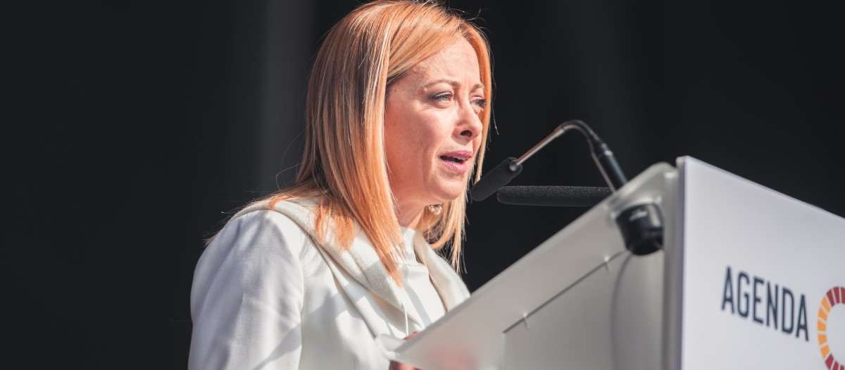 Georgia Meloni, durante su intervención en el Viva21 del pasado octubre en el recinto ferial de IFEMA de Madrid