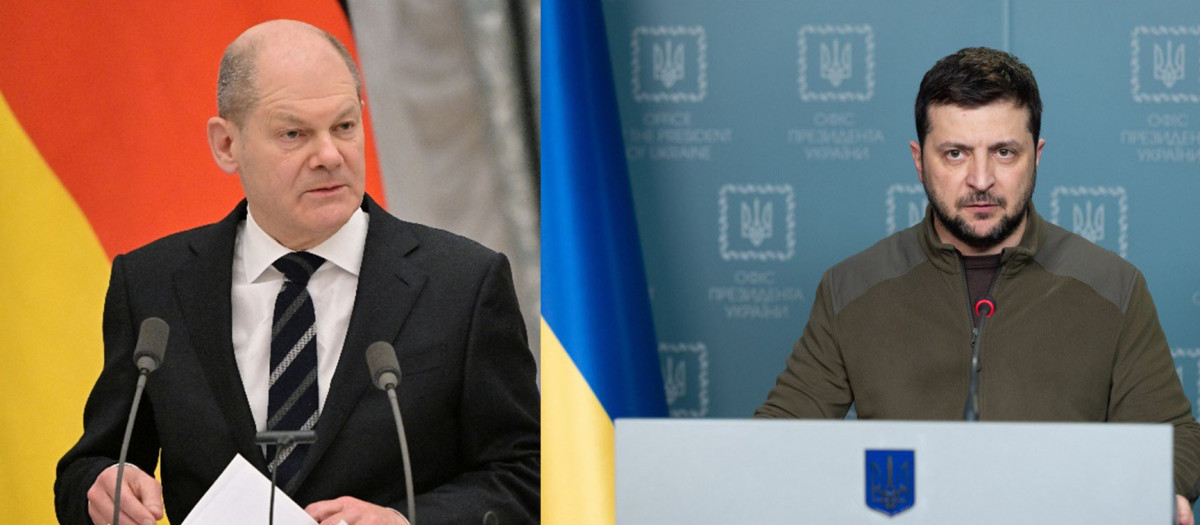 El canciller Olaf Scholz y el presidente Volodímir Zelenski