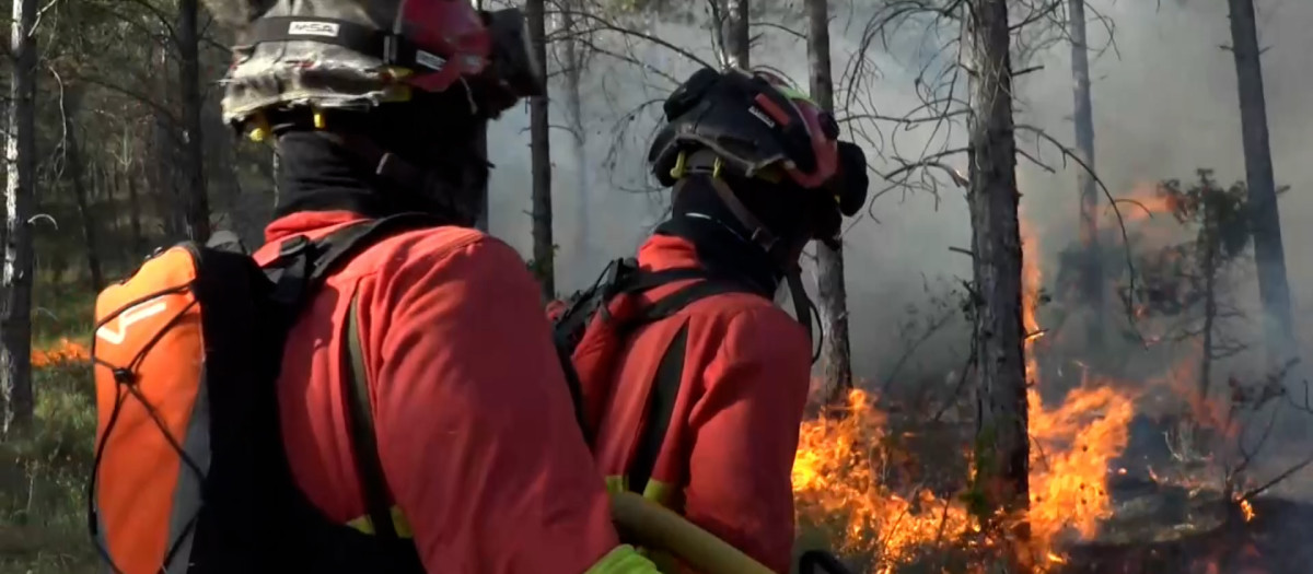 Bomberos luchando contra el incendio en Navarra