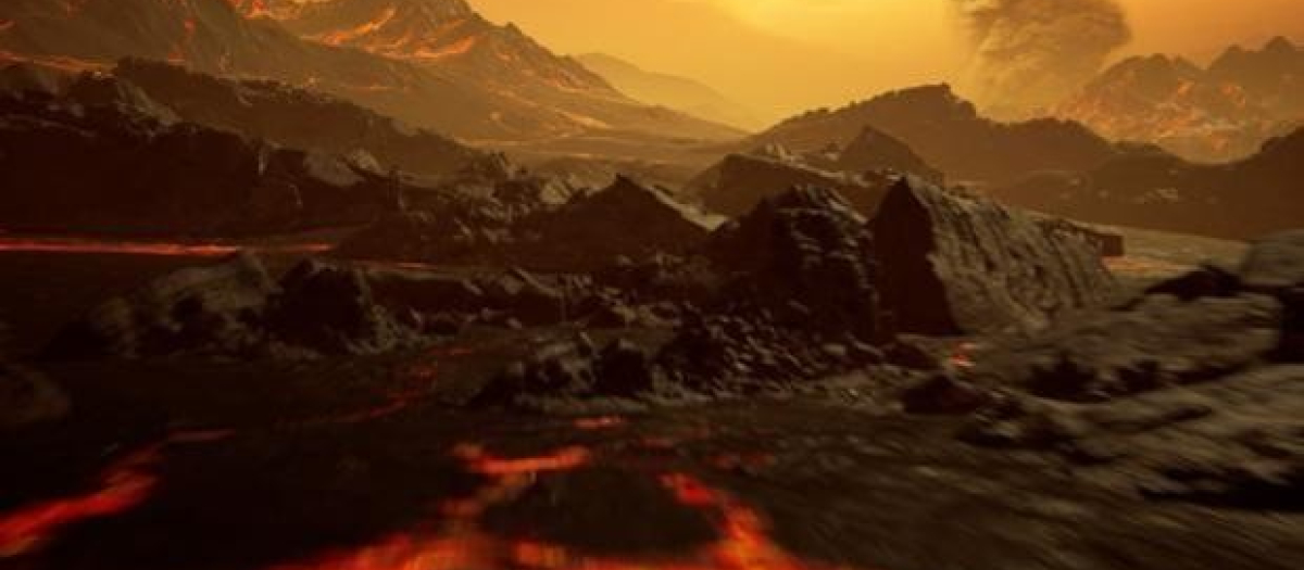 Recreación artística de la superficie del exoplaneta Gliese 486b