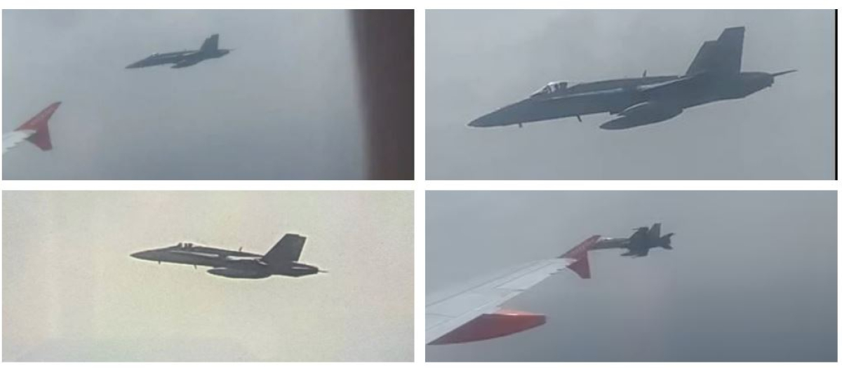 Imágenes del F-18 durante su escolta al avión operado por Easy Jet