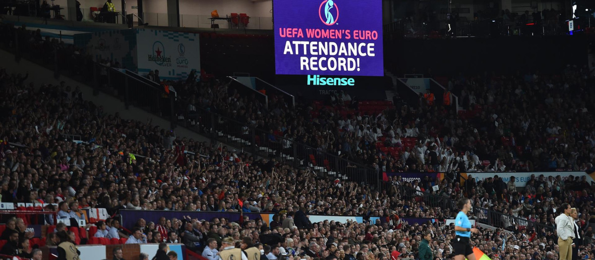 Marcador de Old Trafford avisando del récord de asistencia