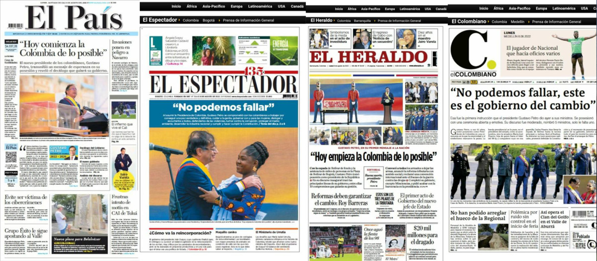 Portada de los principales periódicos colombianos