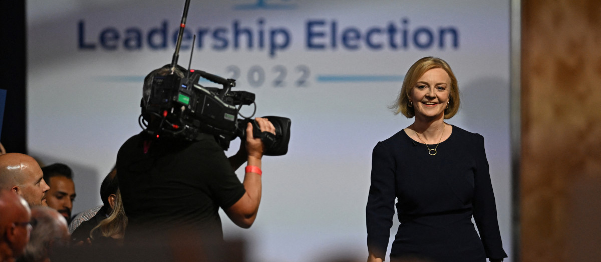 La secretaria de Relaciones Exteriores británica, Liz Truss, durante un evento del Partido Conservador en Manchester