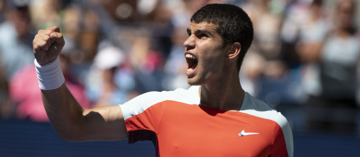 Carlos Alcaraz en su partido de primera ronda ante Baez en el US Open