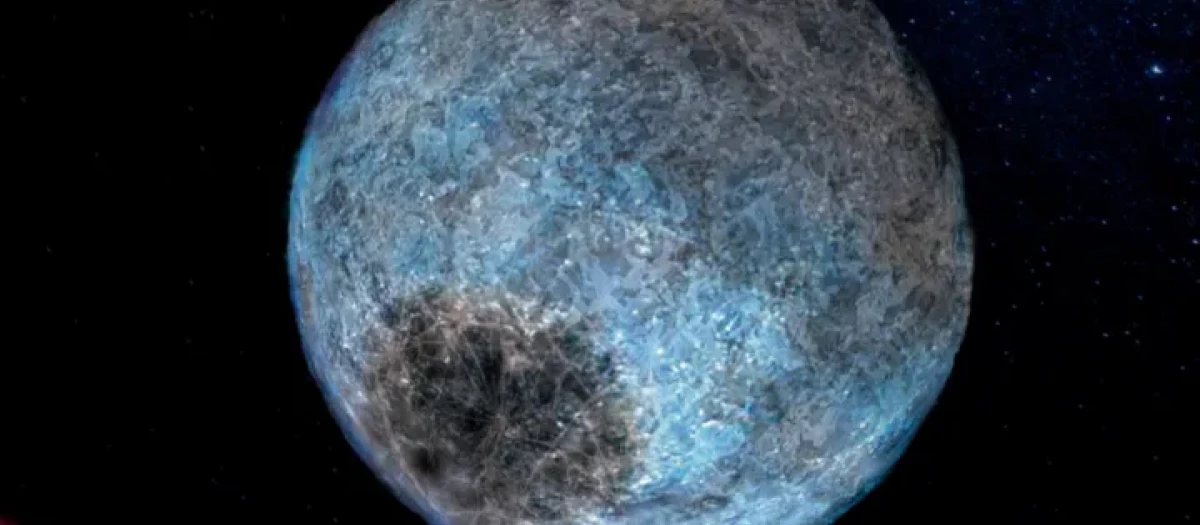 Impresión artística de un mundo acuático, donde la mitad de su masa es en forma de agua
