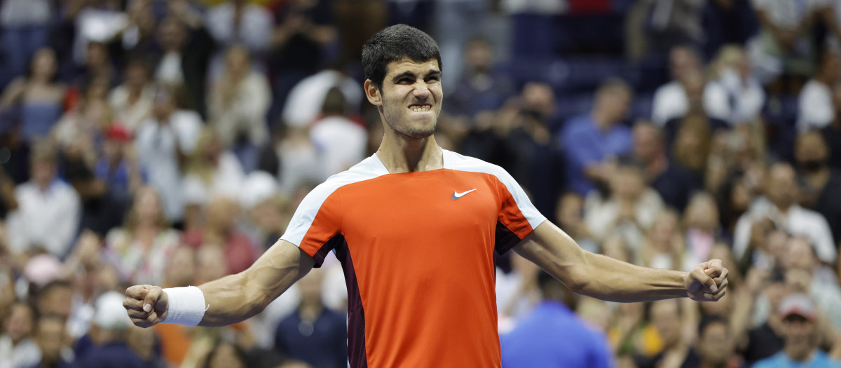 La reacción de Carlos Alcaraz al derrotar al francés Tiafoe en el US Open