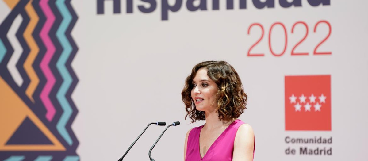 Isabel Díaz Ayuso, presidenta de la Comunidad de Madrid, en la presentación del festival Hispanidad 2022