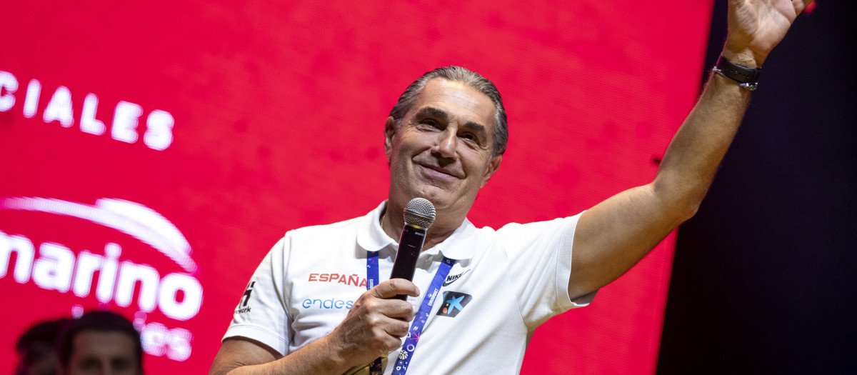 Sergio Scariolo during the celebration after winning the Basketball Eurobasket 2022 in Madrid on Monday, September 19, 2022.