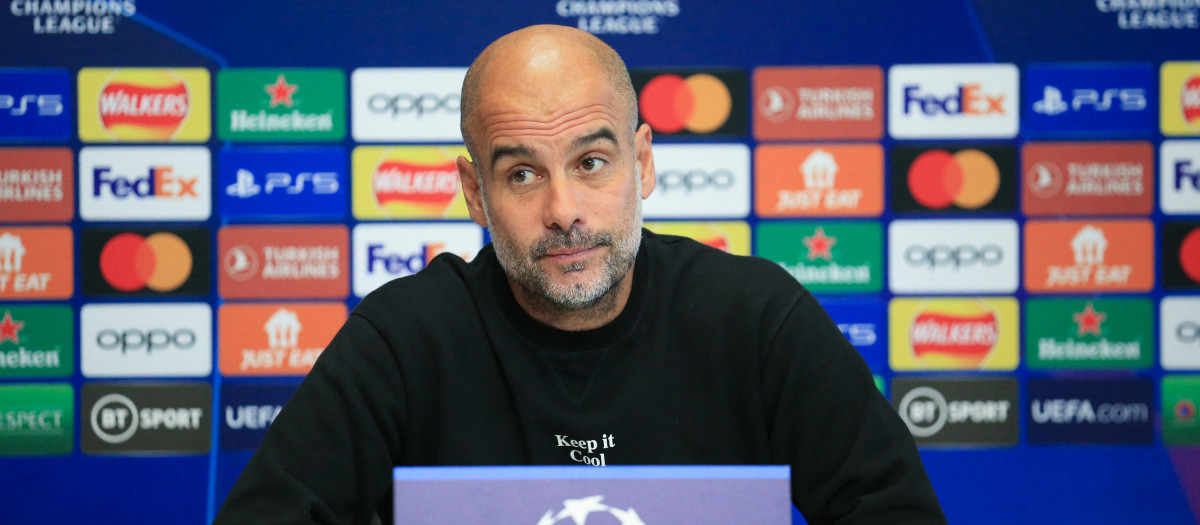 Pep Guardiola, en una rueda de prensa previa a un partido de Champions