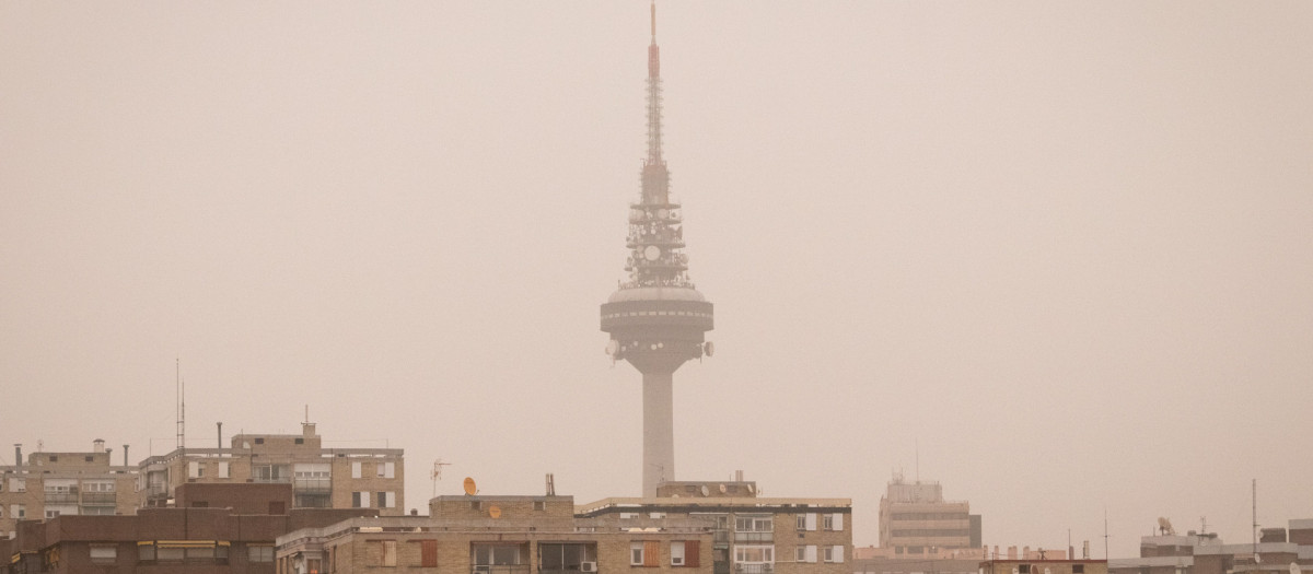 March 15, 2022; Madrid, Spain: Calima 
Polvo subsahariano
Tormenta " Celia "
Torrespaña