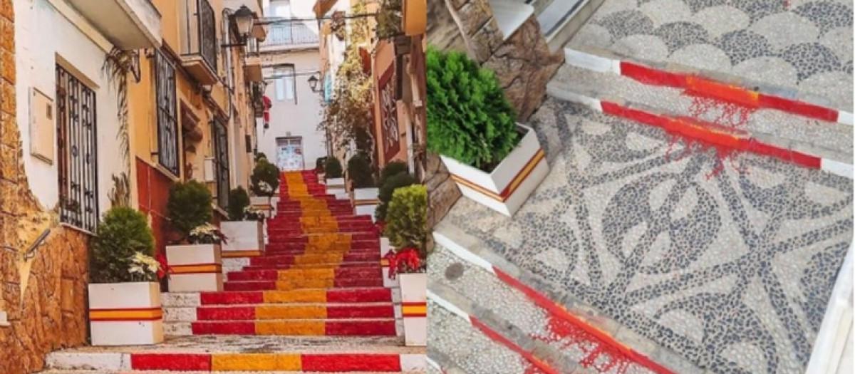 Imágenes del antes y el después del ataque a la escalera de Calpe.