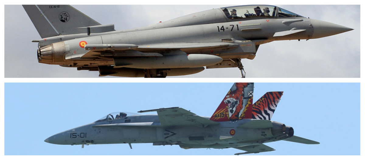 Un Eurofighter Thypoon y un F-18 Hornet del Ejército del Aire