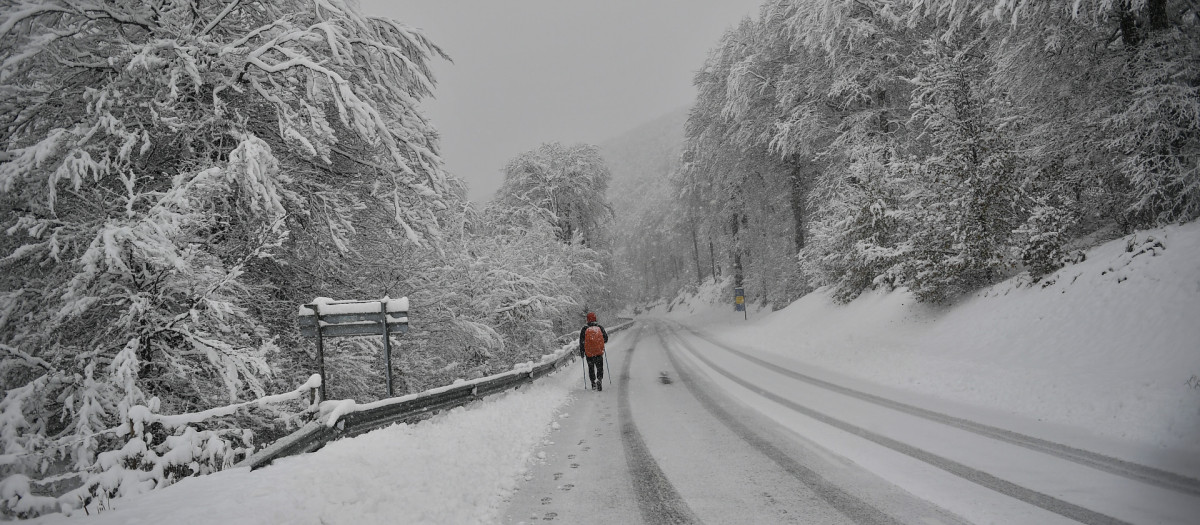 La nieve cae en Roncesvalles, Navarra