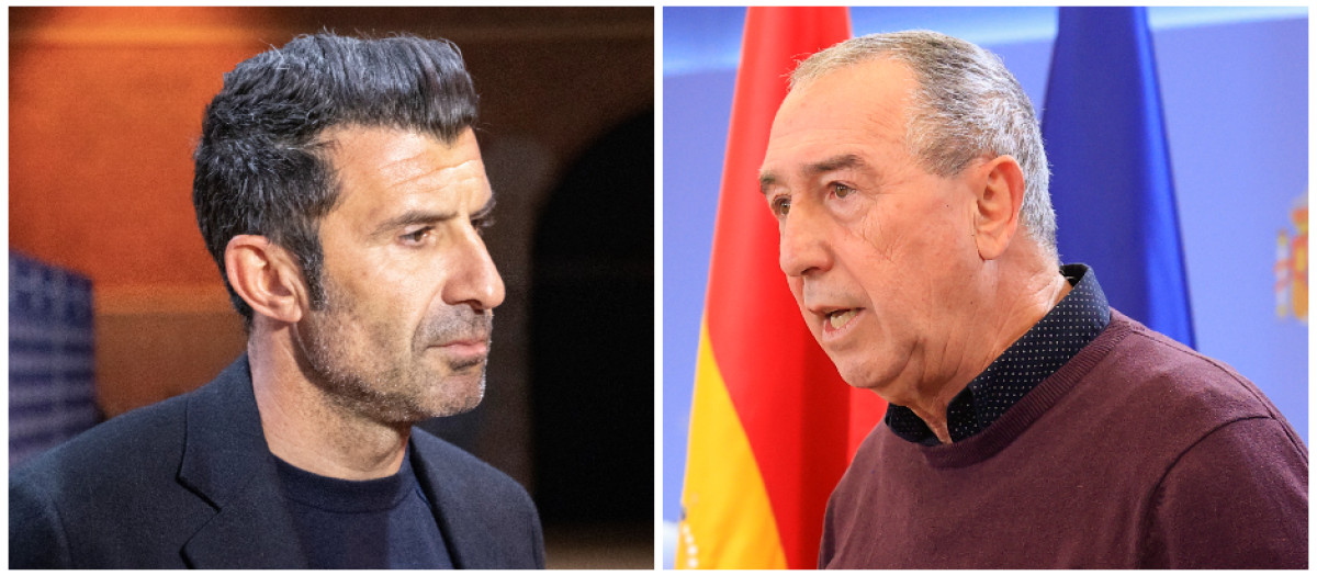 Luis Figo y Joan Baldoví, en un montaje