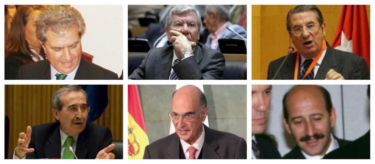 De izquierda a derecha, y de arriba abajo: César Antonio Molina, José Luis Corcuera, Francisco Vázquez, Virgilio Zapatero, Julián García Vargas y