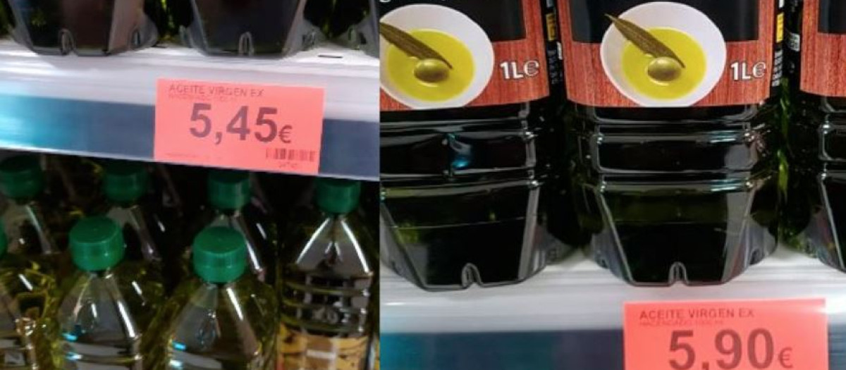 Captura con la imagen de un tuit que supuestamente recoge una subida de precio de un aceite de oliva