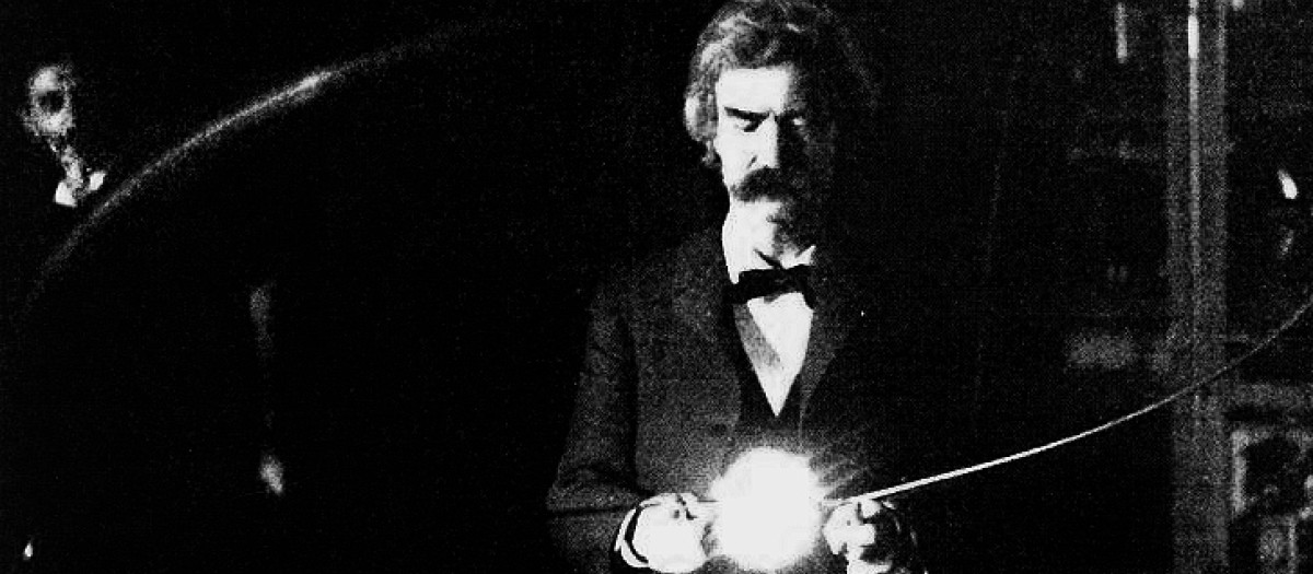 Mark Twain en el laboratorio de Nikola Tesla, (1894)
