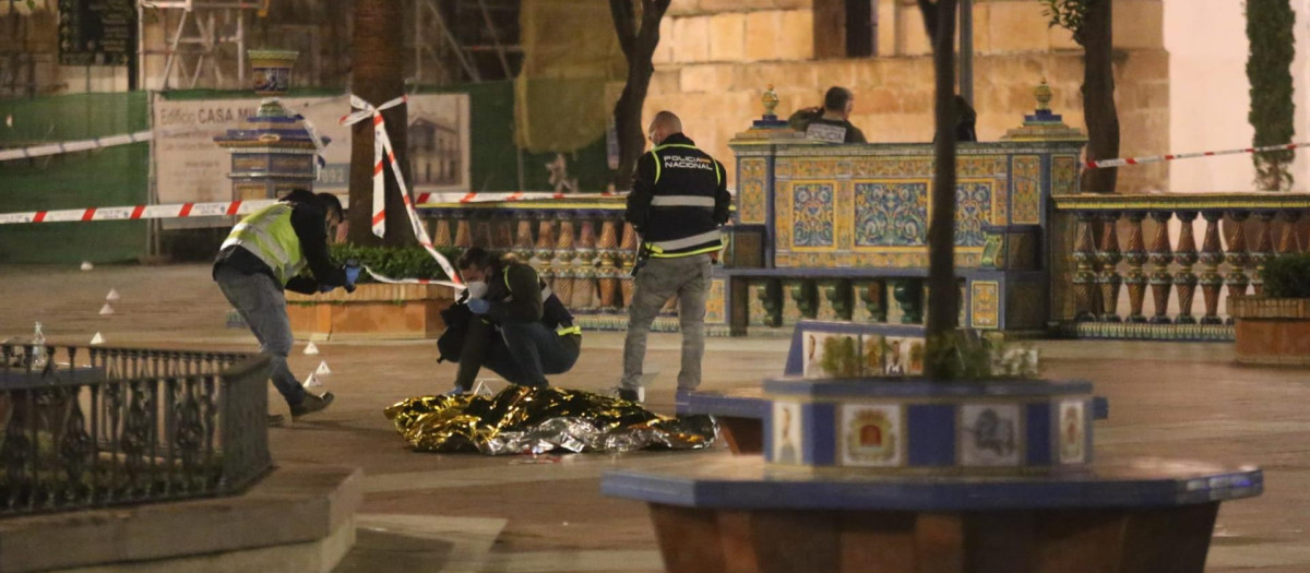 Efectivos sanitarios y policiales cubren el cadáver del sacristán