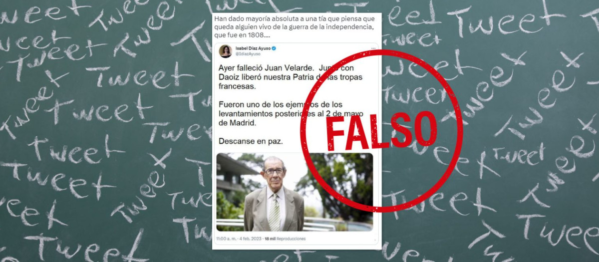 Tuit fake Ayuso Juan Velarde infoveritas