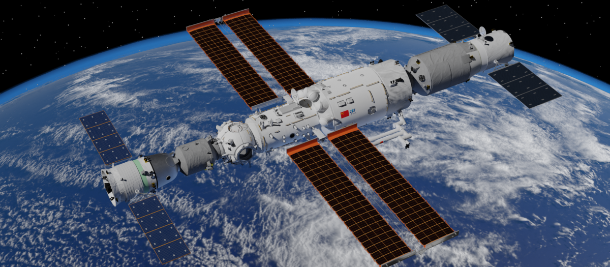 Representación virtual de Tiangong, la estación espacial china