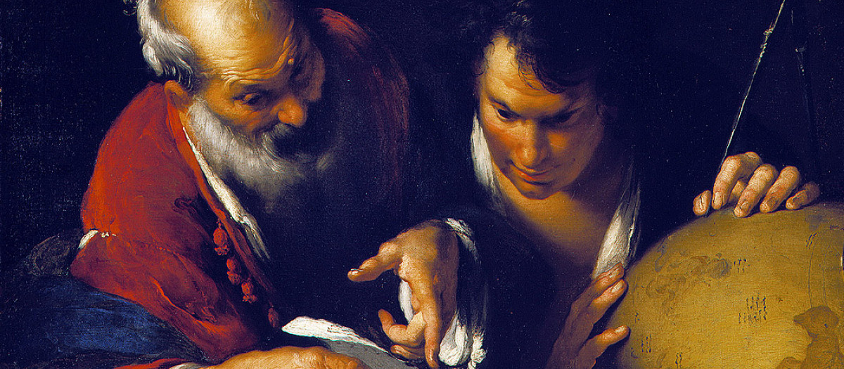 Eratóstenes enseñando en Alejandría por Bernardo Strozzi (1635)