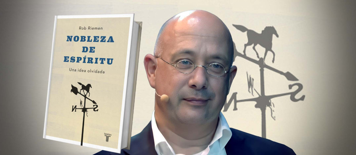 El autor de Nobleza de espíritu. Una idea olvidada, Rob Reiman, junto a la portada del libro