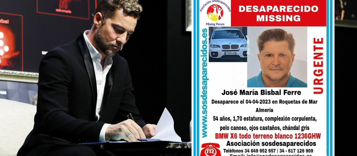 David Bisbal, en una imagen de archivo, y el cartel de desaparición de su hermano