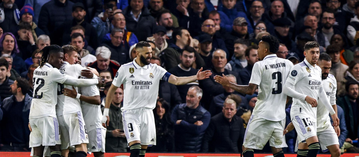 La celebración de los jugadores del Real Madrid en Stamford Bridge