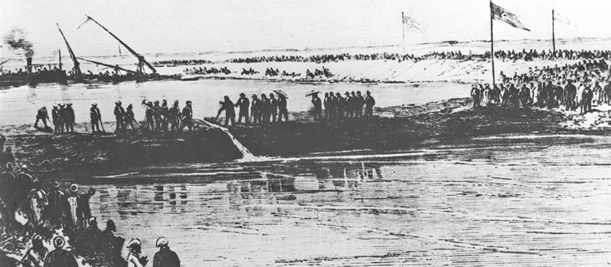 Grabado que representa a Ali Pacha en la inauguración de los trabajos de construcción del Canal de Suez