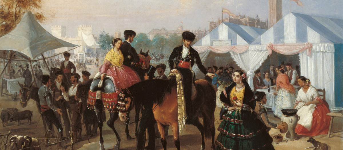 'En la Feria de Sevilla', de Manuel Cabral Aguado Bejarano. c. 1855. Óleo sobre lienzo