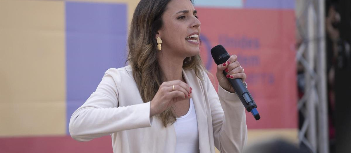 La ministra de Igualdad, Irene Montero, en un mitin de Podemos en Valencia.