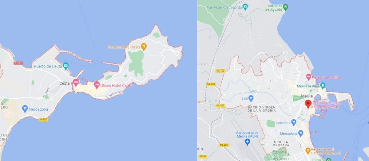 Ceuta y Melilla en Google Maps