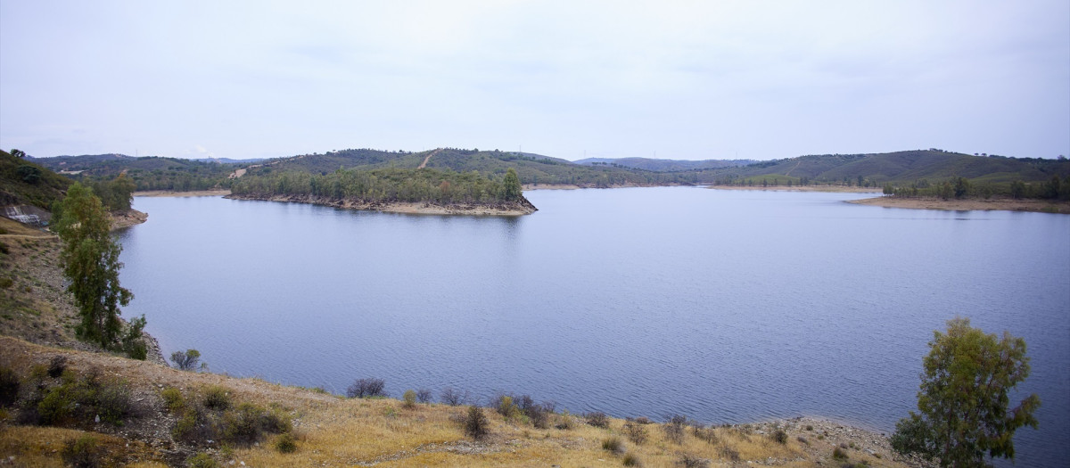 Detalle del embalse de Aznalcazar tras las lluvias caídas en estos días