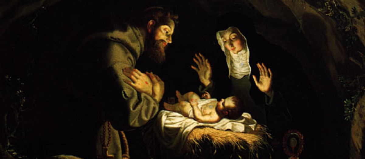 'San Francisco y Santa Clara adorando al Niño Jesús en un pesebre', de Josefa de Óbidos