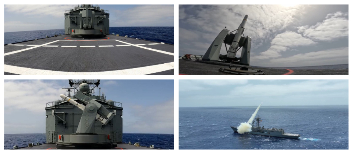 Secuencia del lanzamiento de un misil Harpoon desde la fragata Canarias