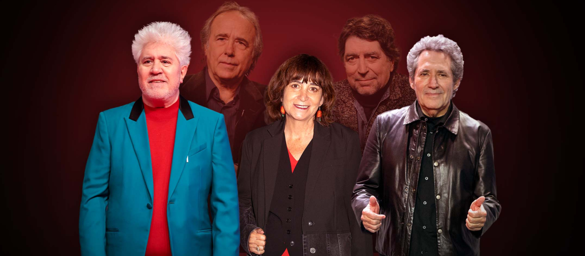 Joan Manuel Serrat, Joaquín Sabina, Pedro Almodóvar, Rosa Montero y Miguel Ríos