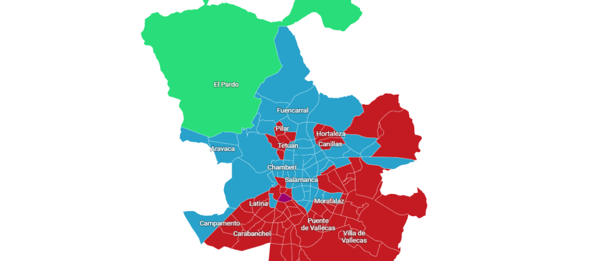 Mapa de voto en Madrid en las elecciones generales de 2019