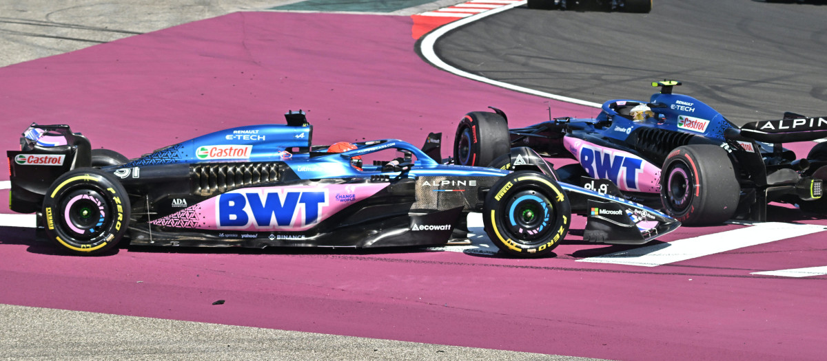 Gasly y Ocon al chocar en la primera curva del GP de Hungría