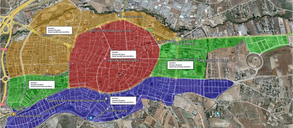 Mapa con las restricciones de agua en Lucena