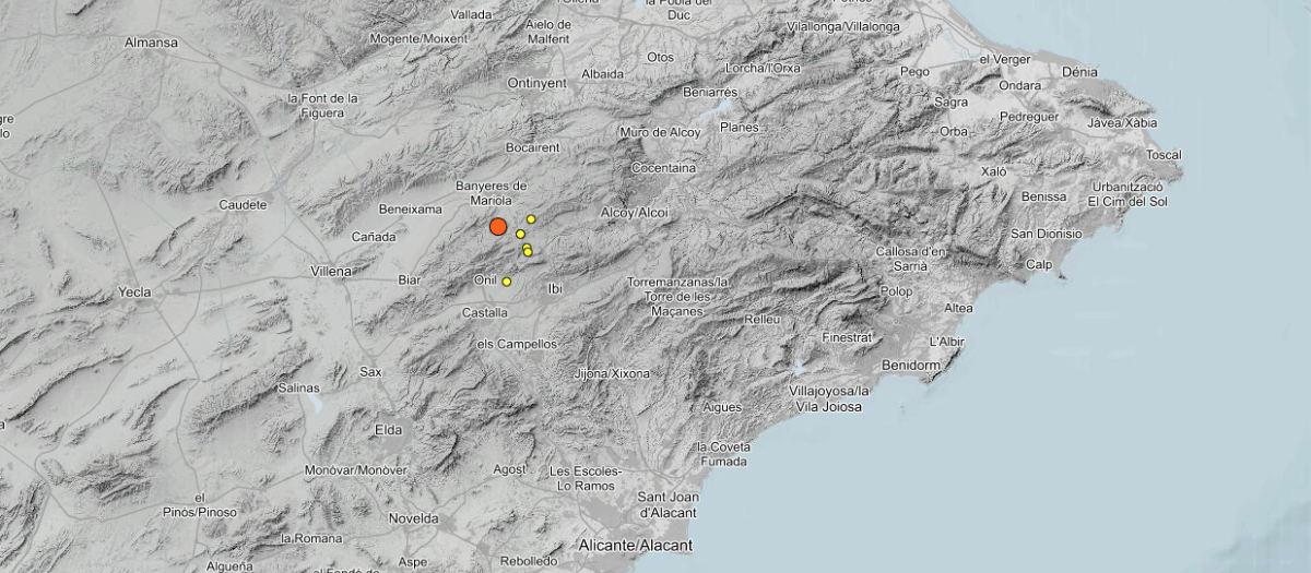 Epicentro del terremoto en Banyeres de Mariola