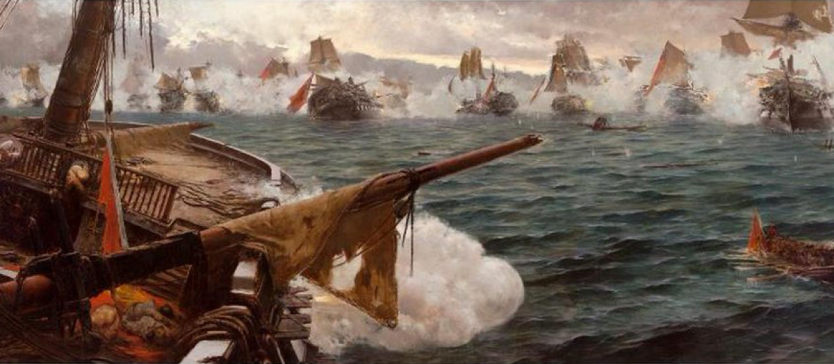 Combate de Trafalgar, óleo sobre lienzo de Justo Ruiz Luna (1889-90)