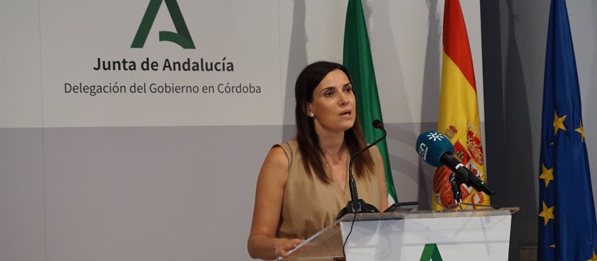 La delegada de Empleo, Empresa y Trabajo Autónomo, María Dolores Gálvez, en rueda de prensa.